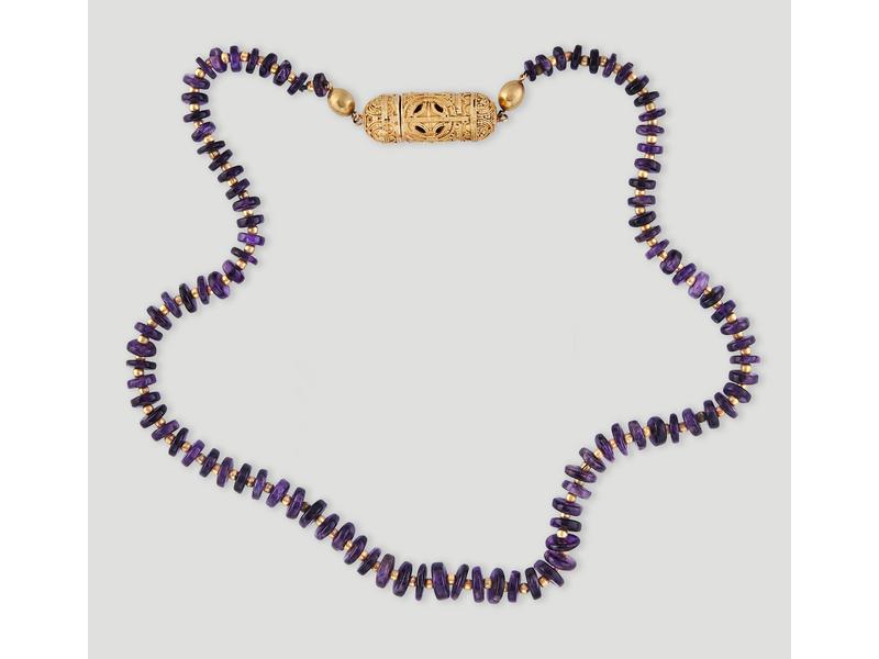 COLLIER de disques d'amethyste alternés de...