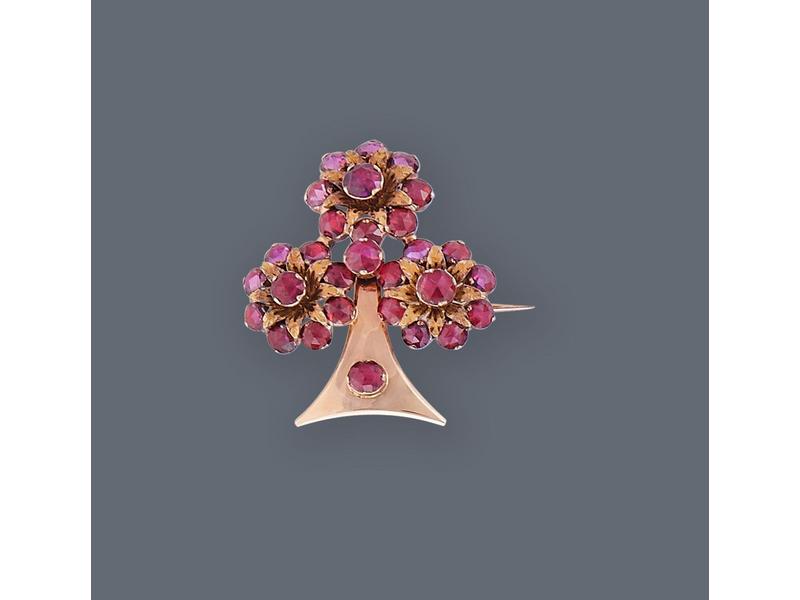 BROCHE en or rose 18K, en forme de trèfle...