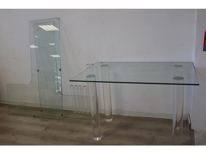BUREAU PLAT rectangulaire à gradin en verre...