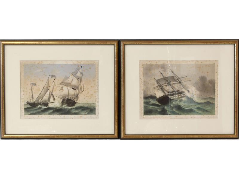 DEUX GRAVURES en couleurs représentant des...