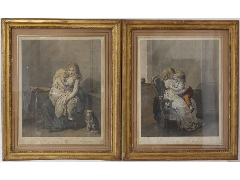 PAIRE DE GRAVURES en couleurs, "Le Sommeil...