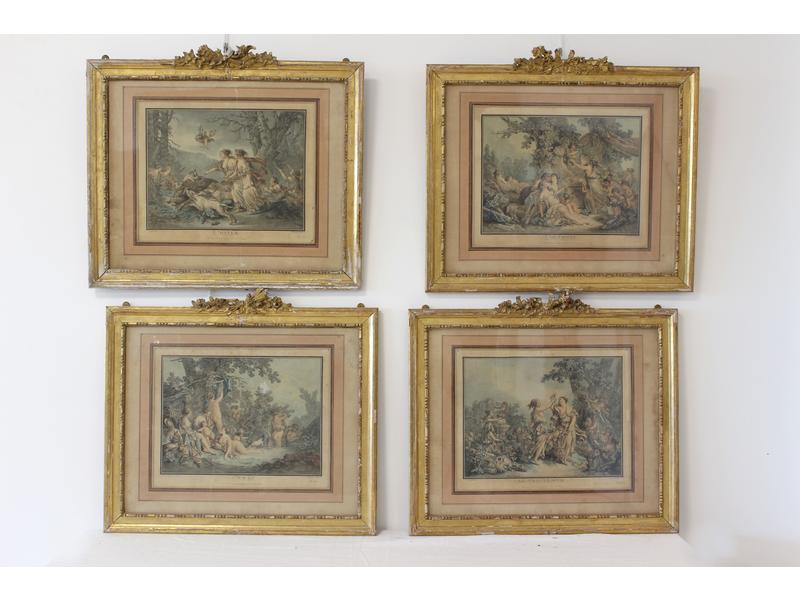 QUATRE GRAVURES en couleurs, "les saison...