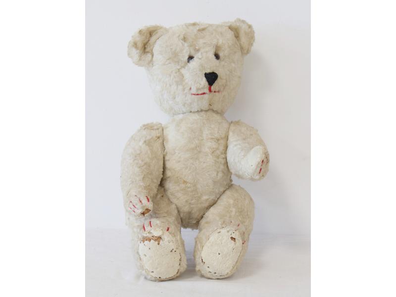 OURS EN PELUCHE blanc à couture rouge