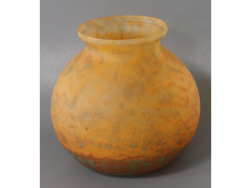 VASE boule en verre marmoréen jaune orangé...