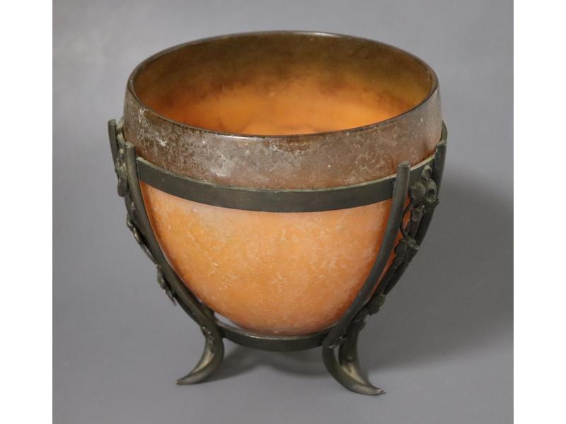 COUPE en verre givré peint orange avec monture...