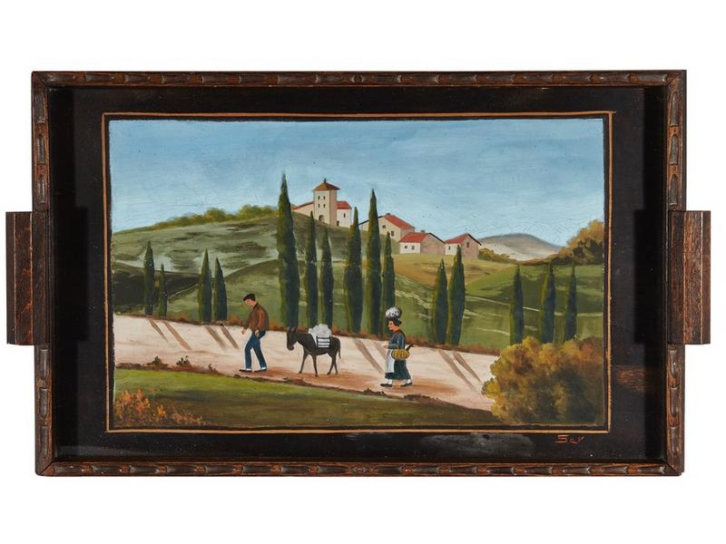 PLATEAU rectangulaire en chêne ciré et sculpté...