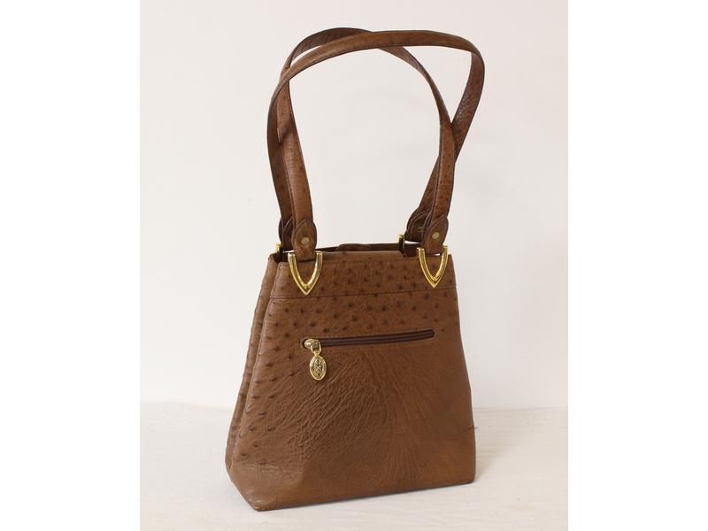 SAC À MAIN en cuir d'autruche brun et métal...