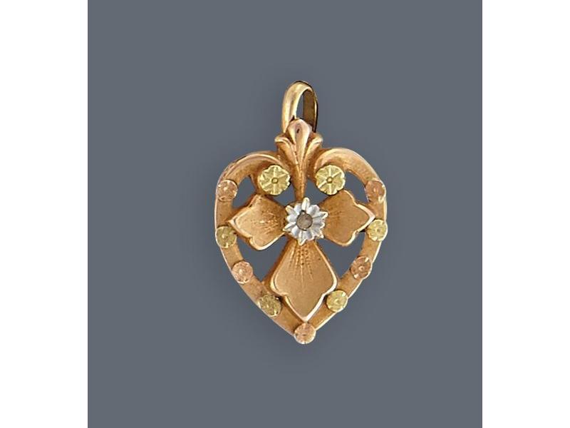 PETIT PENDENTIF en or jaune deux tons (750)...