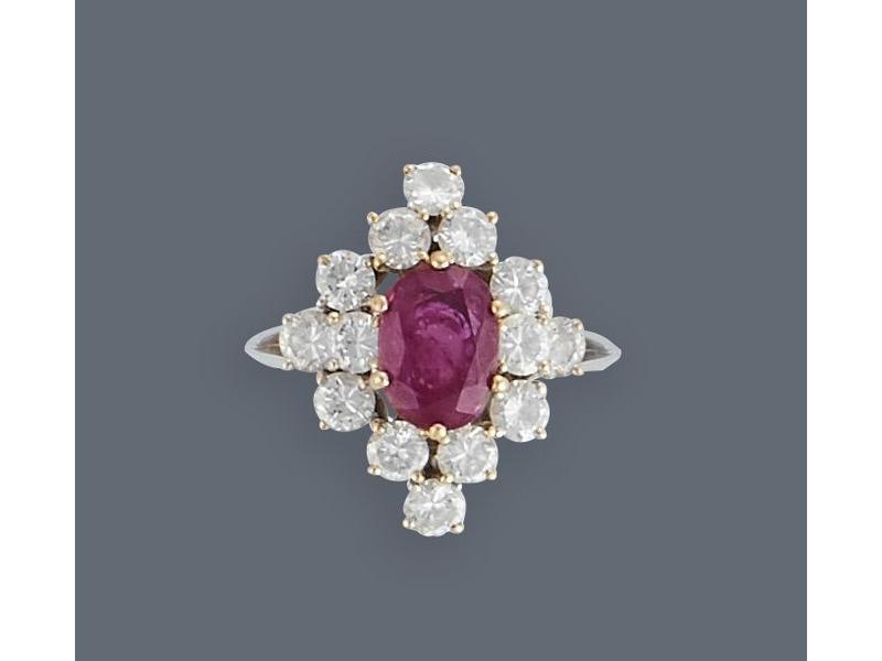 BAGUE en or gris (750) et platine, ornée...