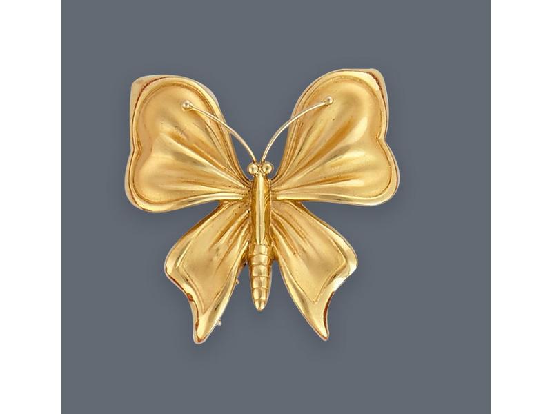 BROCHE PAPILLON en or jaune (750), mât et...