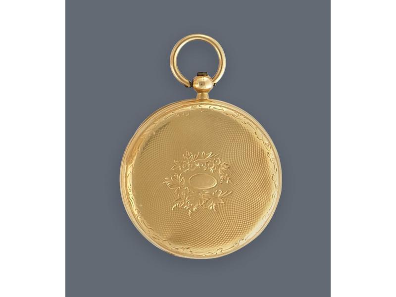 MONTRE DE COL en or jaune (750), à décor...