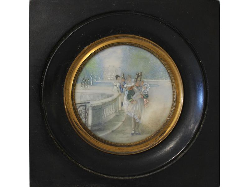 MINIATURE ronde sur ivoire représentant des...