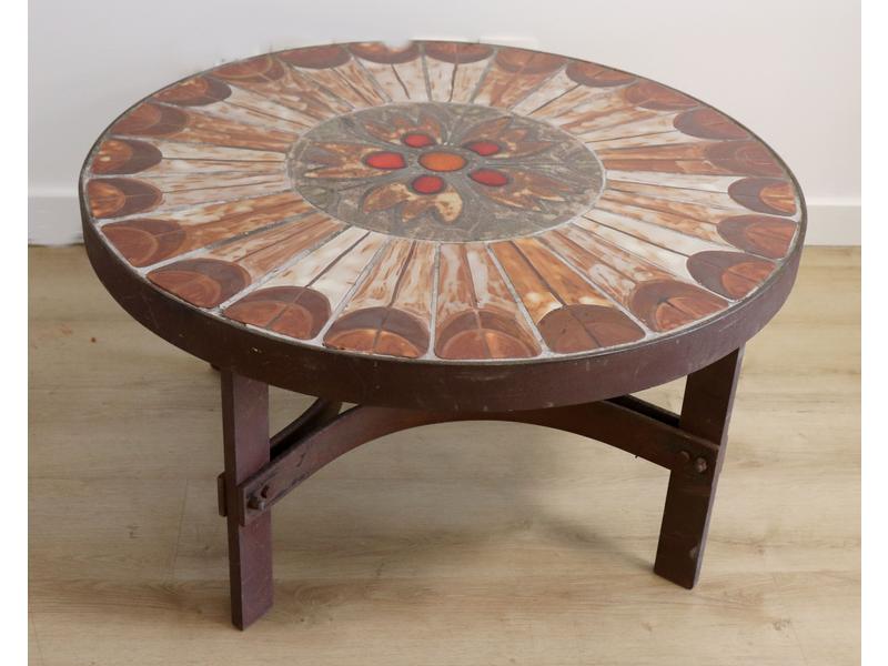 TABLE BASSE ronde à plateau en carreaux de...