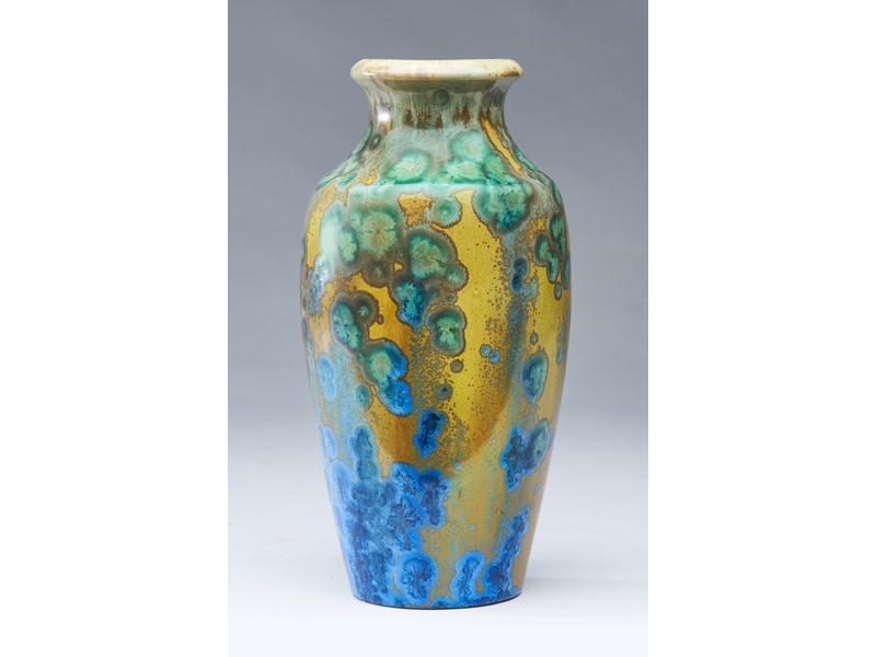 VASE balustre en grès émaillé bleu et vert...
