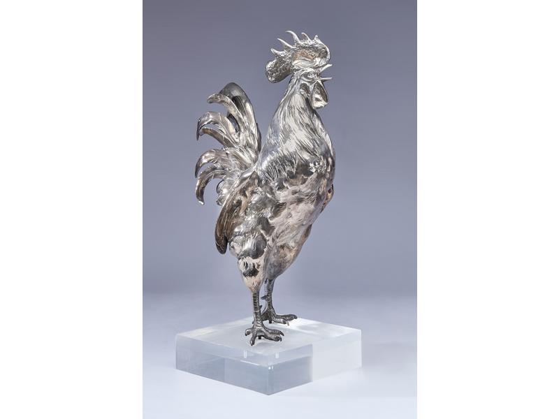 COQ DRESSE en bronze argenté, XIXe siècl...