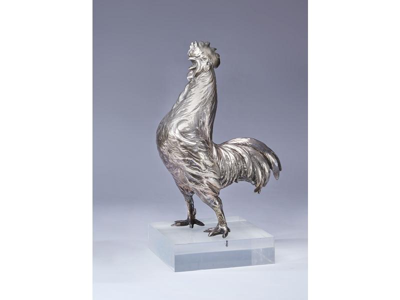 COQ DRESSE en bronze argenté, XIXe siècl...