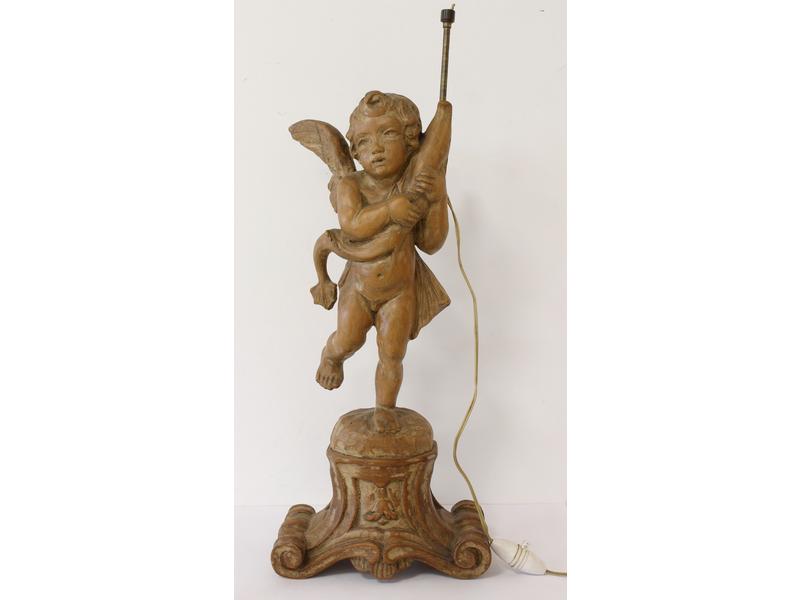 PIED DE LAMPE en bois naturel sculpté figurant...