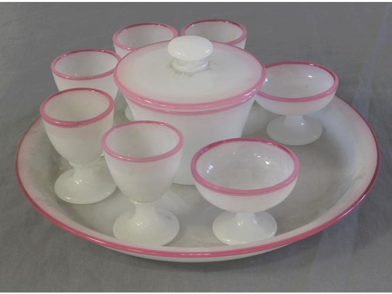 SERVICE A OEUF en verre opalescent bulle...