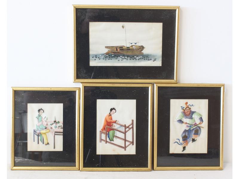 LOT DE QUATRE GOUACHES sur feuilles de riz...