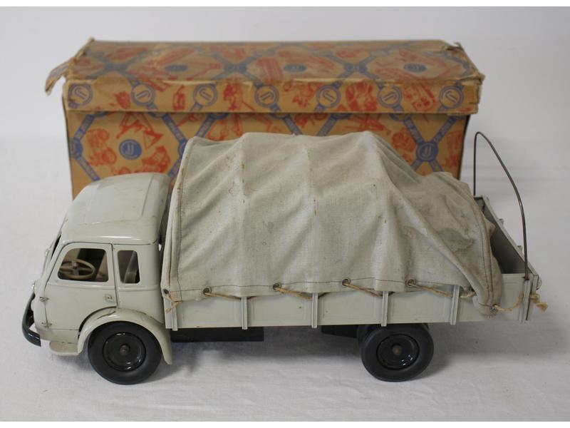 CIJ CAMION BACHÉ en taule laqué gris et toile,...