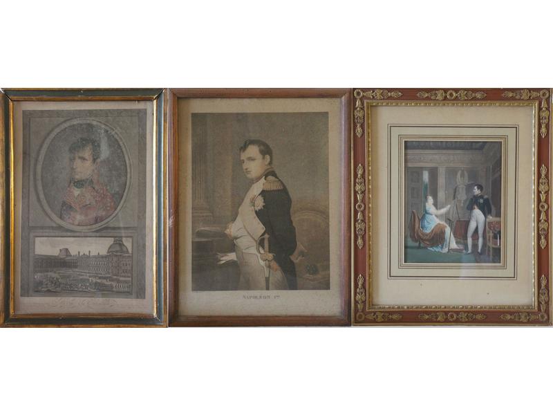 TROIS GRAVURES en couleurs sur Napoléon 1er,...