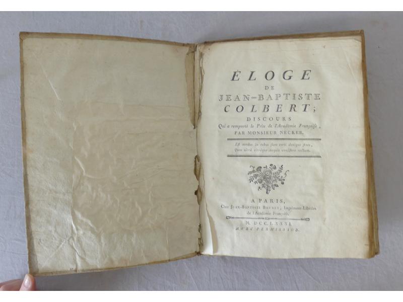 NECKER : Eloge de Jean-Baptiste Colbert....