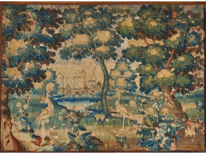 TAPISSERIE type verdure à décor d'un château...