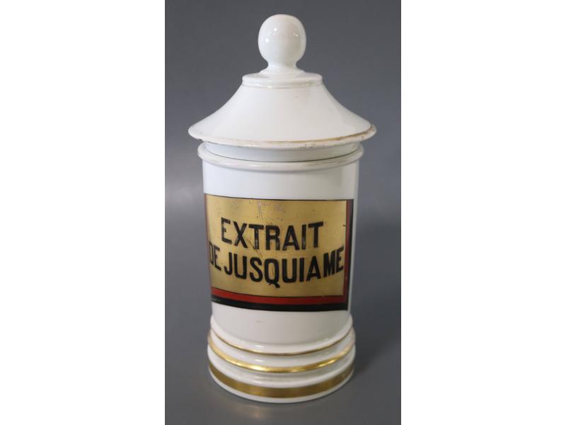 POT A PHARMACIE en porcelaine blanche à "Extrait...