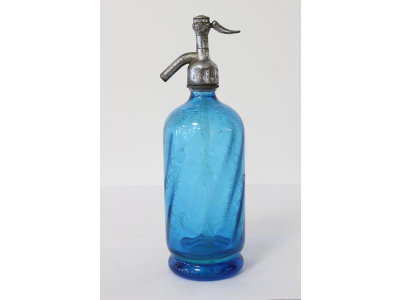 SIPHON en verre teinté bleu marqué "Maison...
