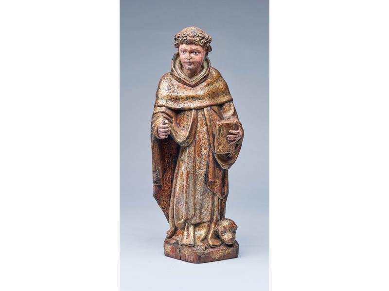 STATUETTE DE MOINE avec chien à ses pieds,...