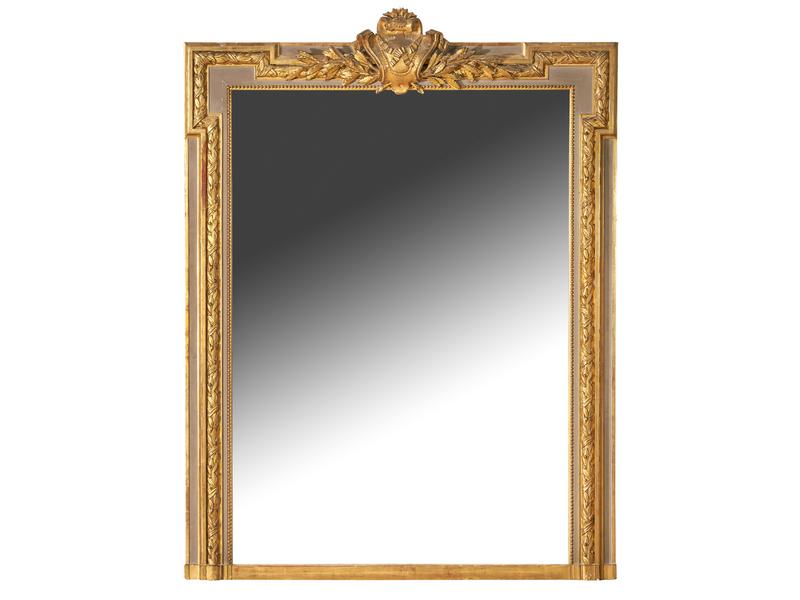 MIROIR DE CHEMINEE en bois laqué gris et...