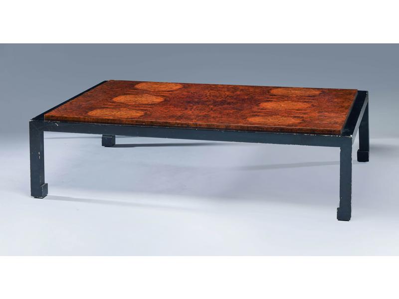TABLE BASSE en placage de bois de loupe et...