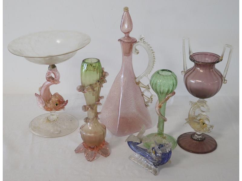 ENSEMBLE DE 6 PIECES en verre soufflé pailleté...