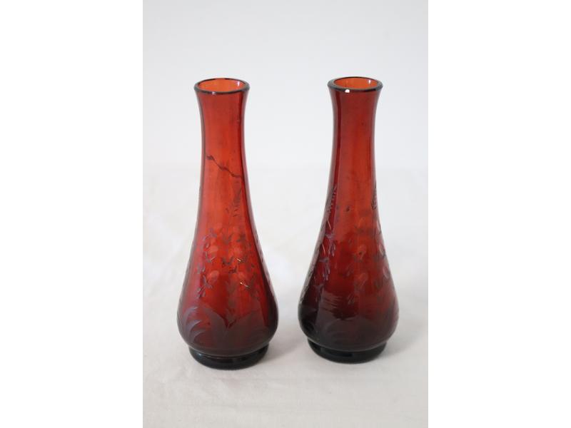 PAIRE DE VASES soliflore en verre teinté...