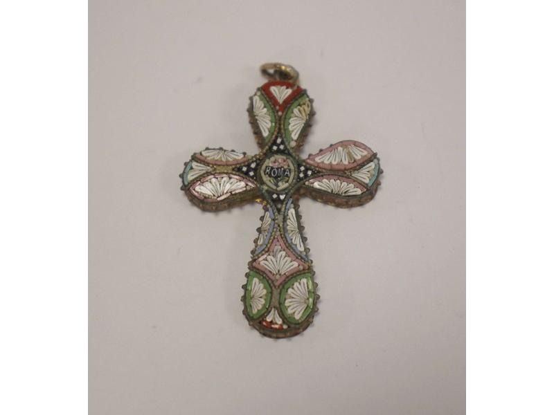PENDENTIF CROIX en micromosaïque polychrome...