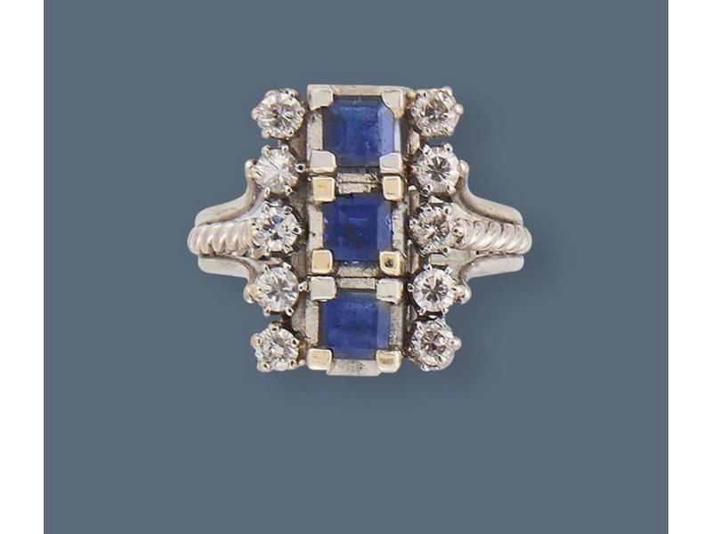 BAGUE rectangulaire en or gris (750) sertie...