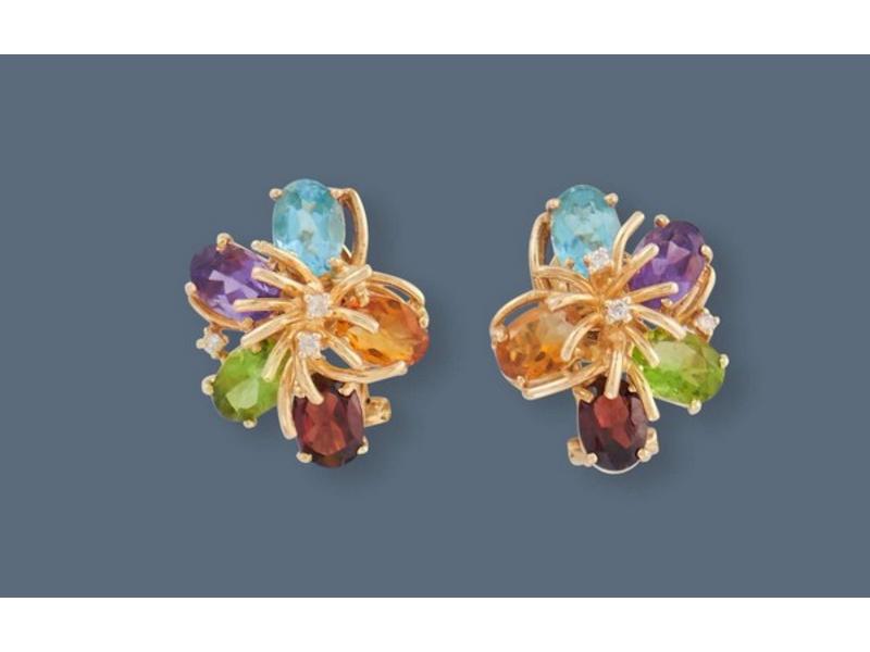 PAIRE DE CLOUS D'OREILLES dite "Tutti Frutti",...