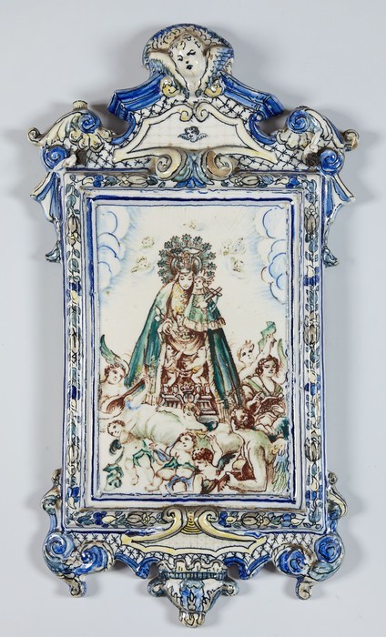 PLAQUE VAUTIVE en faïence émaillée polychrome...