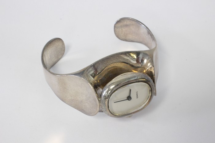 MONTRE manchette en argent, mécanique, cadran...