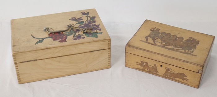 DEUX BOÎTES D'AQUARELLISTE en bois blanc,...