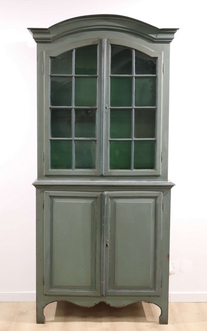 BUFFET DEUX CORPS en bois laqué gris-vert,...