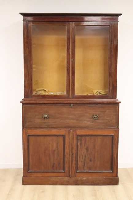 BUREAU BIBLIOTHEQUE en placage d'acajou moucheté,...