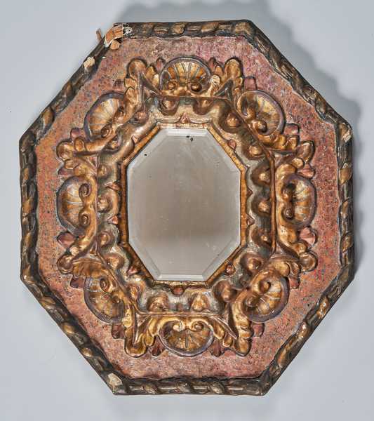 MIROIR octogonale biseauté, dans un cadre...