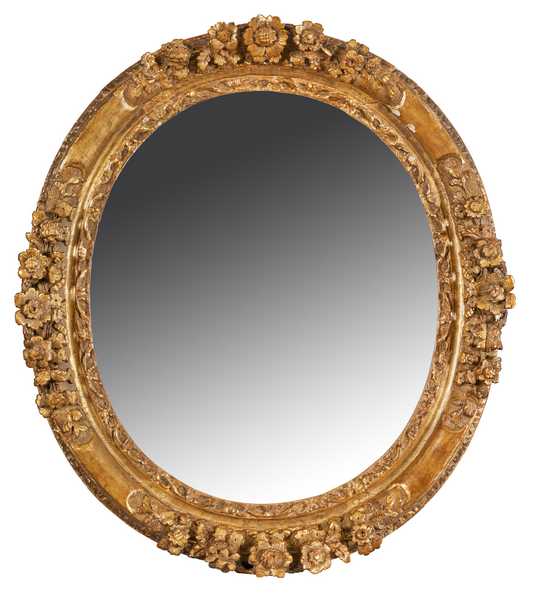 MIROIR ovale dans un beau cadre en bois sculpté...