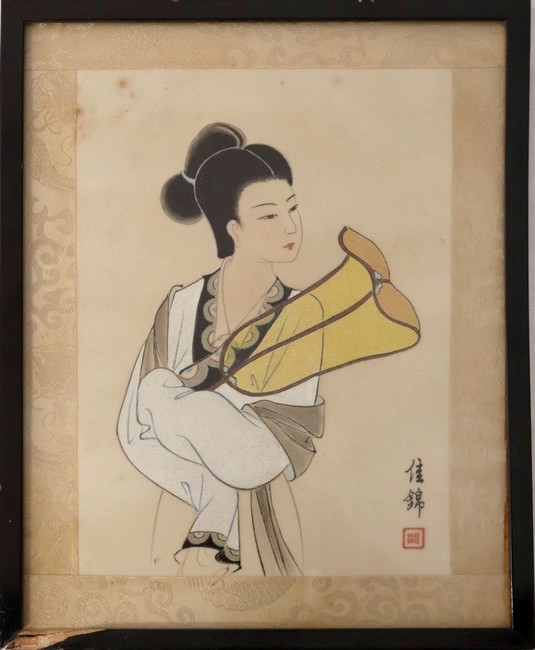 ESTAMPE JAPONAISE à rehauts blancs et or,...