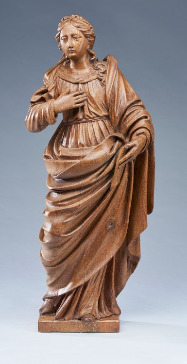 SAINTE MARTYRE en chêne sculpté en ronde-bosse,...