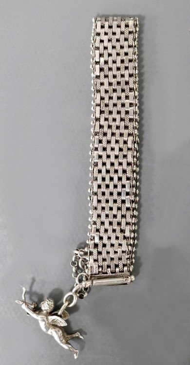 LARGE BRACELET SOUPLE en argent à maillons...