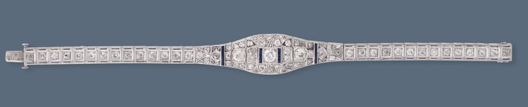 BRACELET semi-rigide en or gris (750), serti...