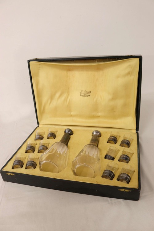 SERVICE A LIQUEUR en verre et monture argent...