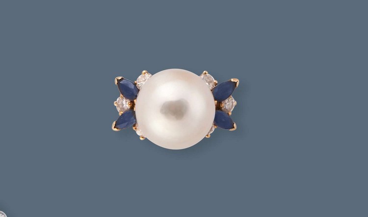 BAGUE en or jaune (750 mm) sertie d'une perle...